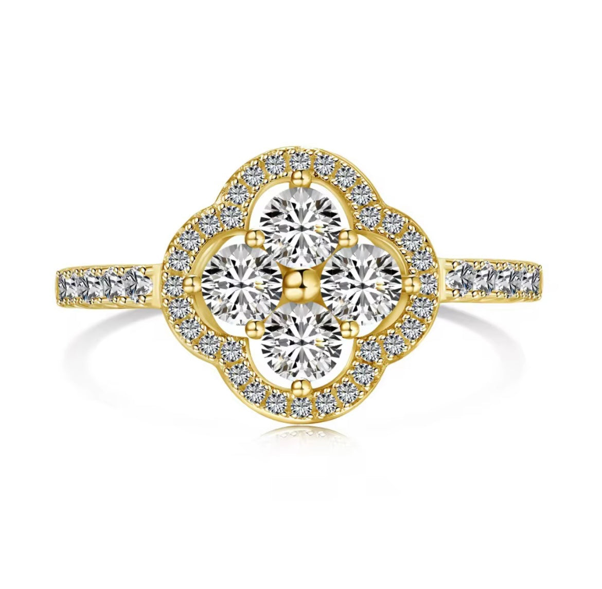 RISHA 5A CZ CLOVER RING S925 18K GOLD PLATED