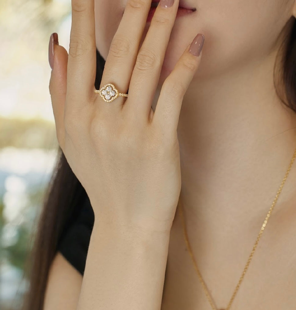 RISHA 5A CZ CLOVER RING S925 18K GOLD PLATED