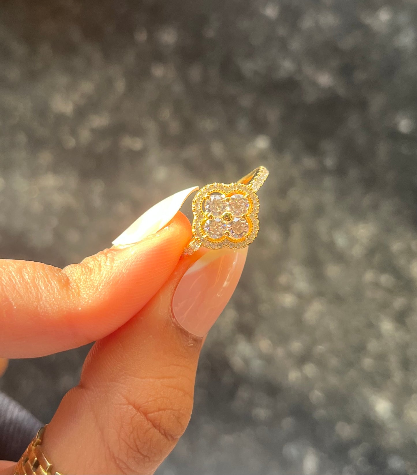 RISHA 5A CZ CLOVER RING S925 18K GOLD PLATED