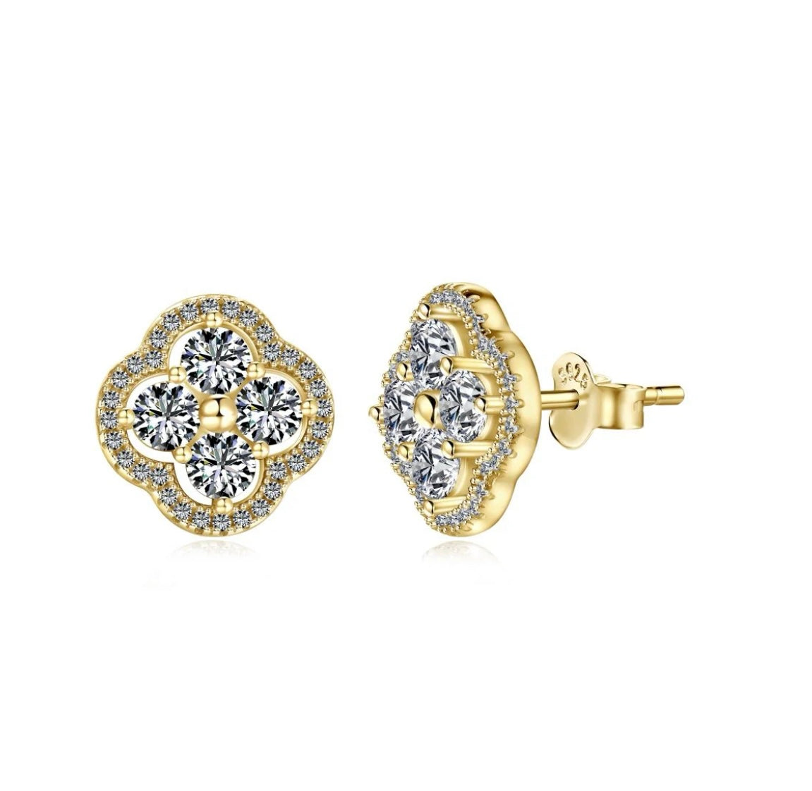 ZUMEERA GOLD CLOVER STUDS 5A 925 STERLING SILVER 18K GOLD PLATED