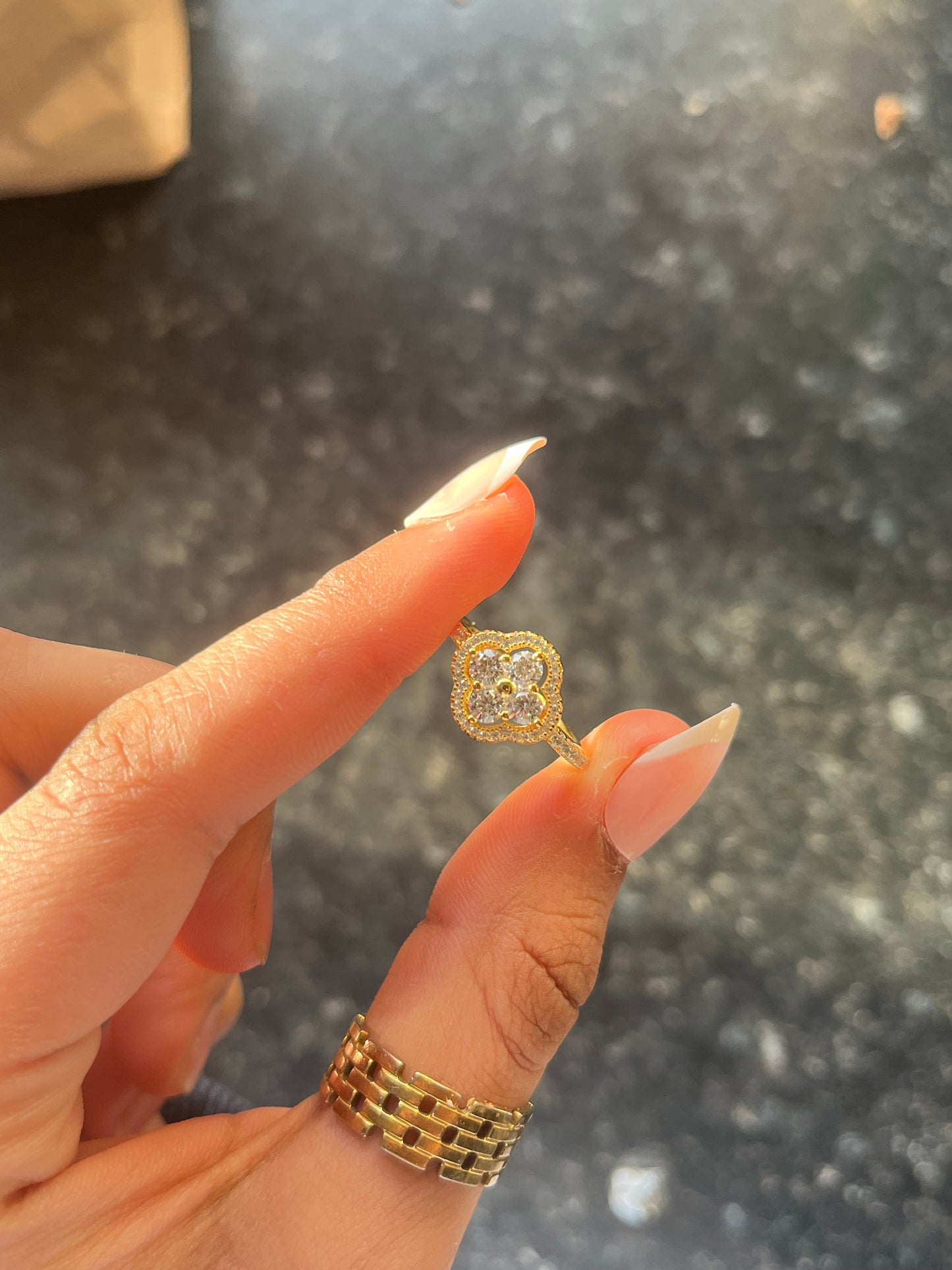 RISHA 5A CZ CLOVER RING S925 18K GOLD PLATED