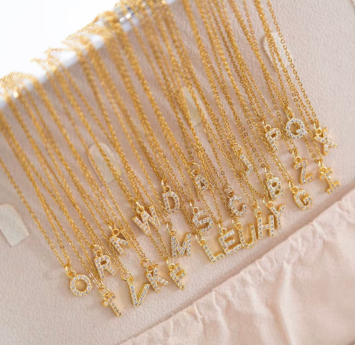 DIAMANTE INITIAL CHARM NECKLACE