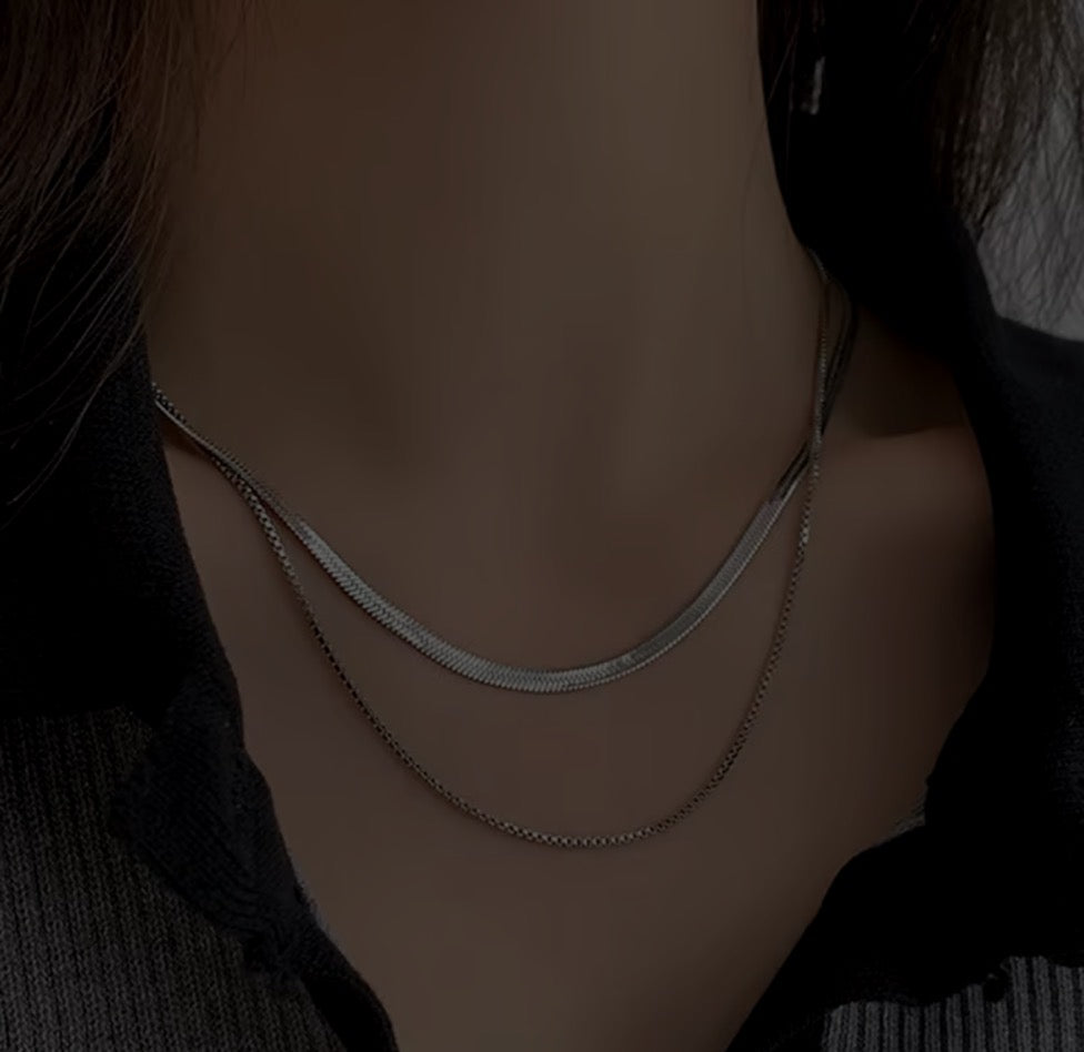 SERANA SILVER DOUBLE CHAIN NECKLACE